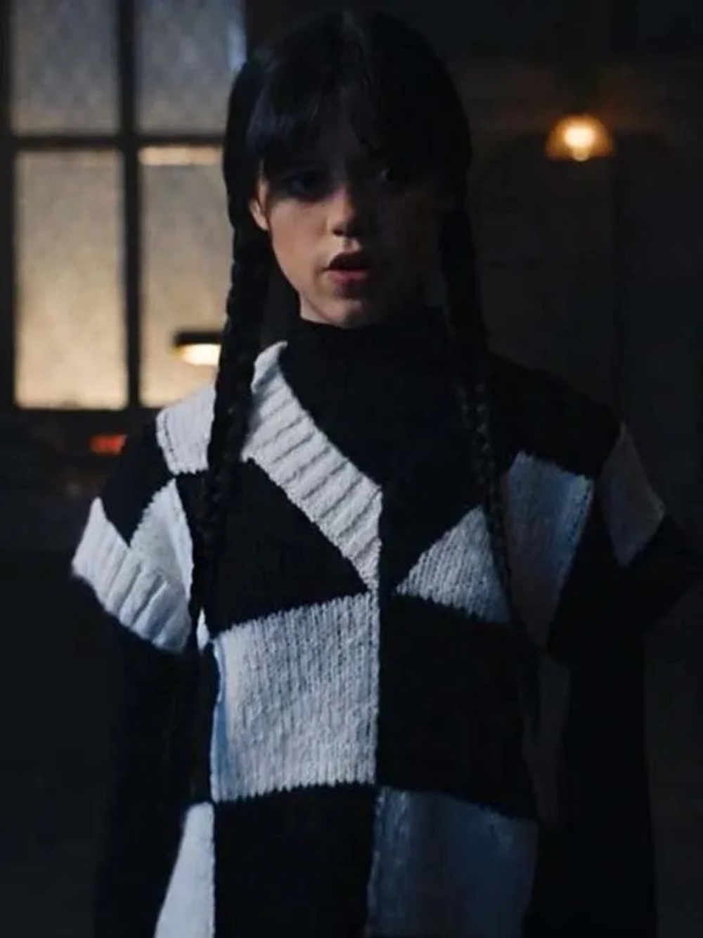 Zara Black & White Checker Knit Vest (Wednesday Addams!)